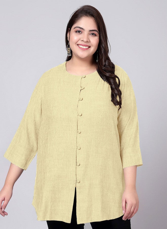 Indietoga Plus Size Yellow Round Neck Tunic - Image 1